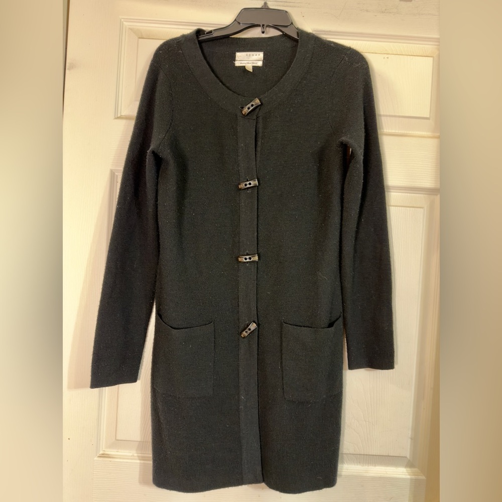 Kenar Women's Black Wool Blendβ Open Oversized Cottagecore Cardigan Size M EUC
